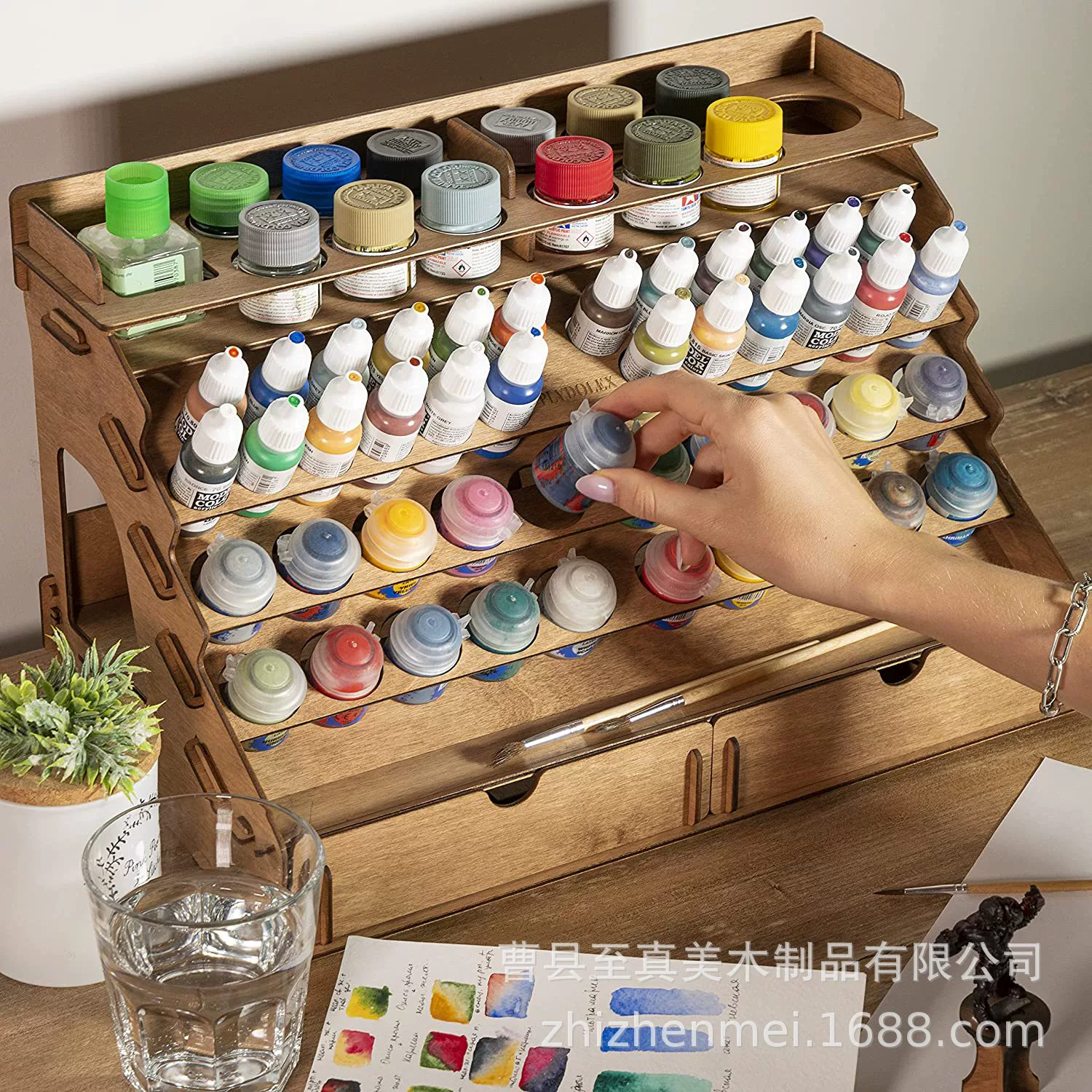 Стеллаж для хранения краски на водной основе деревянная полка для хранения краски с несколькими сетками настольная деревянная полка для хранения