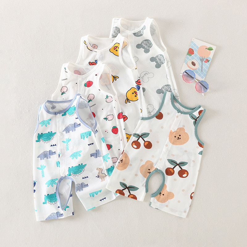 Newborn summer January -18 month baby boy and girl baby cotton split single-breasted crotch sleeveless jumpsuit Newborn summer January -18 month baby boy and girl baby cotton split single-breasted crotch sleeveless jumpsuit