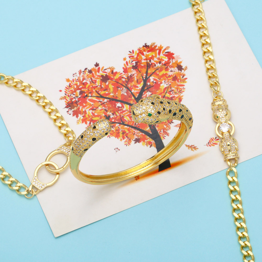 Fashion Leopard Head Copper Bracelets Gold Plated Inlay Zircon Copper Bracelets