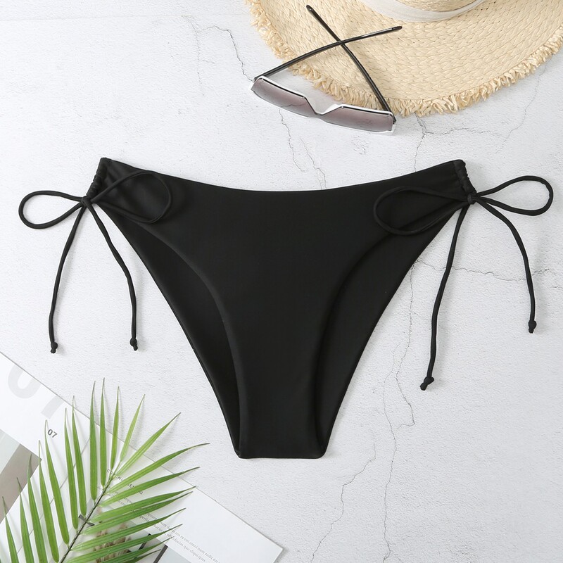 New Solid Color Lace-Up Triangle Swim Briefs for Women, European and American Cross-Border Foreign Trade Swimwear Single Bottoms Independent Leggings