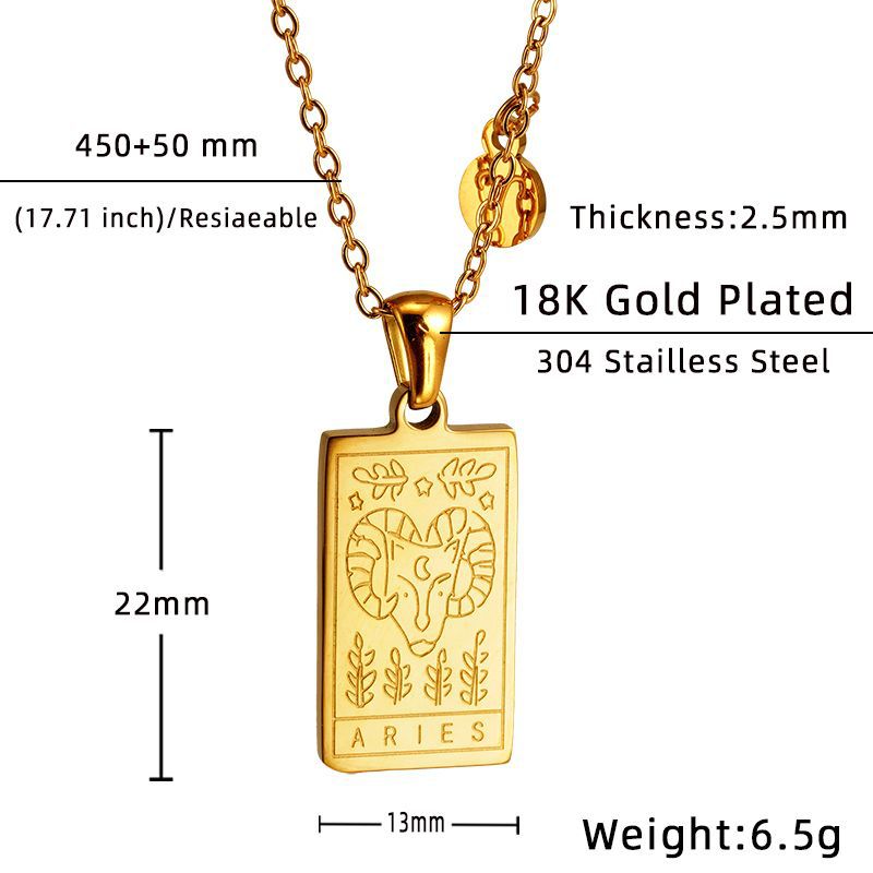 Retro Square Constellation Titanium Steel Inlaid Gold Pendant Necklace