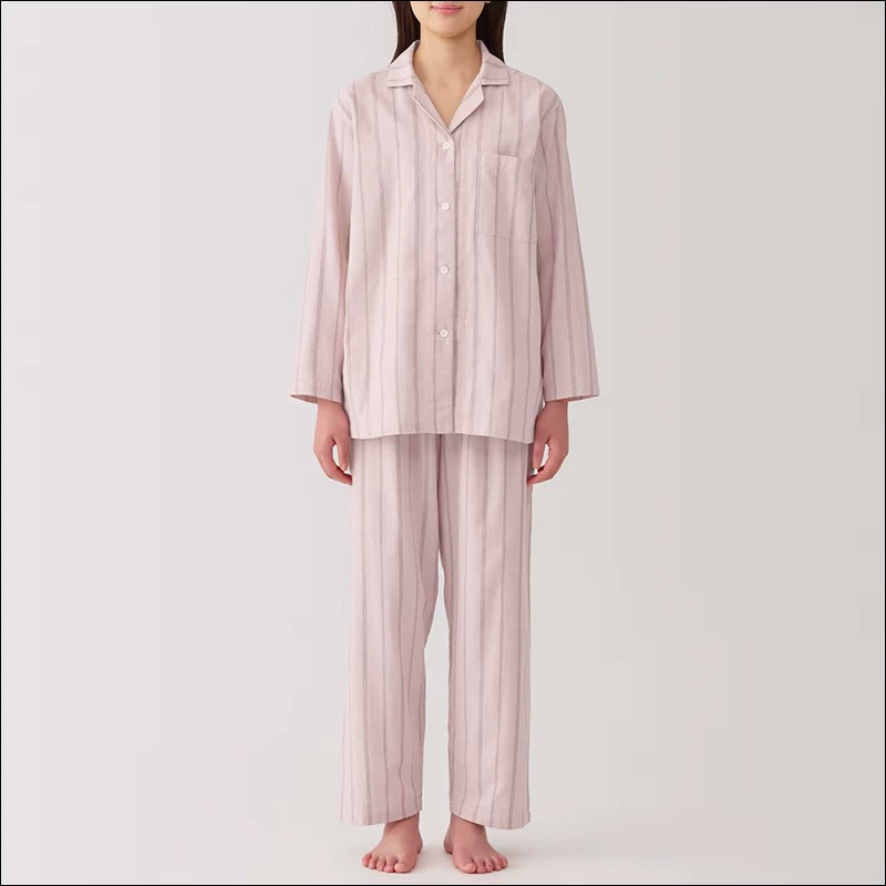 Хорошие товары в японском стиле из хлопчатобумажной двухслойной пижамы в полоску без бокового шва для мужчин с длинными рукавами