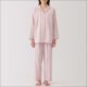 MUJI Japanese-style Pure Cotton Double-layer Yarn Pajamas Women's Striped Non-side Seam Men's Long-sleeved Home Clothes suit Thin