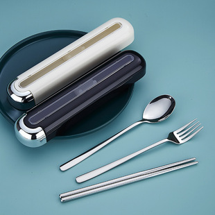 316 stainless steel portable tableware three-piece travel with storage box single chopsticks fork spoon student suit