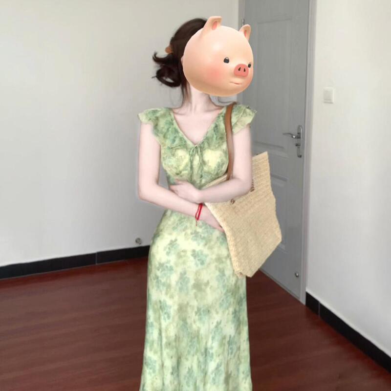 Summer Fresh and Elegant Floral Dress Casual Women's Gentle Little Flying Sleeves Sweet Skirt Fairy Long Skirt