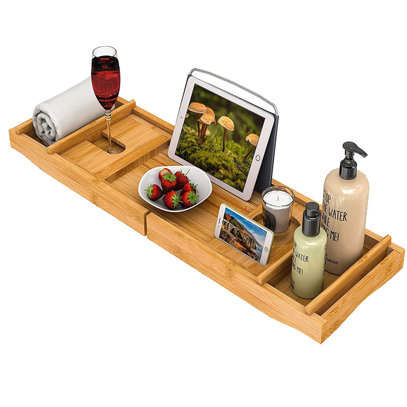 In-Stock Bamboo Bathtub Rack, Expandable and Non-Slip, for Soaking, Reading, and Storage, Bathroom Cabinet Tray