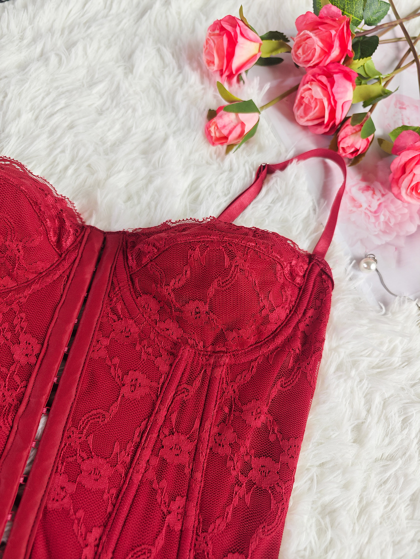 French Style Strapless Shapewear Camisole With Jacquard Bra Design_voghion.com