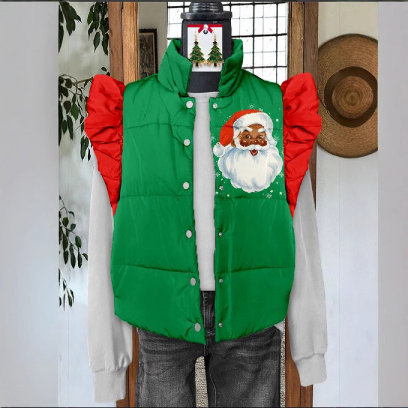 Cross-border AliExpress independent store: 3D digital print Christmas women's flutter-sleeve cotton vest, cotton jacket, directly from the manufacturer Cross-border AliExpress independent store: 3D digital print Christmas women's flutter-sleeve cotton vest, cotton jacket, directly from the manufacturer