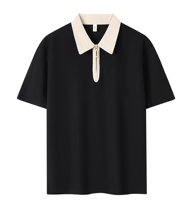 Ropa de trabajo estilo universitario con media cremallera y logotipo impreso, polo para camarero de tienda de té con leche, uniforme de trabajo personalizado de manga corta para catering.