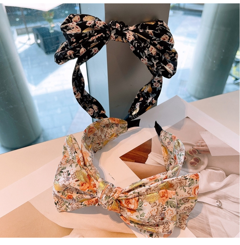 Retro Floral Double Bow Headband display picture 18