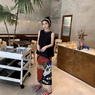 【褶家】三宅2026夏季新款显瘦裙子女印花高级巨好看直筒半身裙