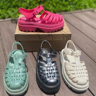 Melissa2026 new summer women's sandals platform thick sole jelly shoes hollow braided Roman shoes