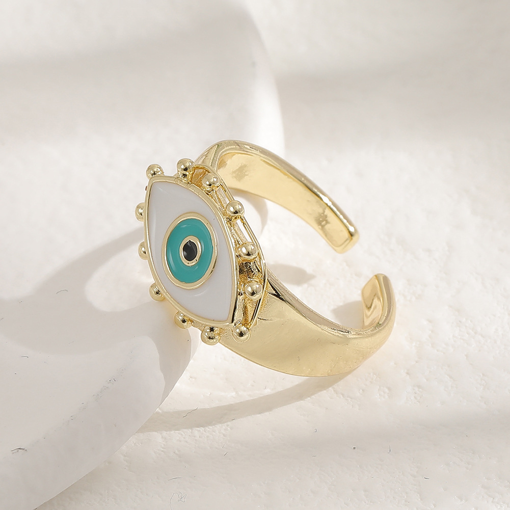 fashion copper plated real gold enamel drip oil evil eye ring
