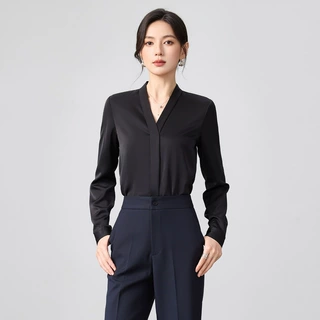 白色衬衫女长袖上衣教师职业正装女士衬衣银行工装面试套装工作服