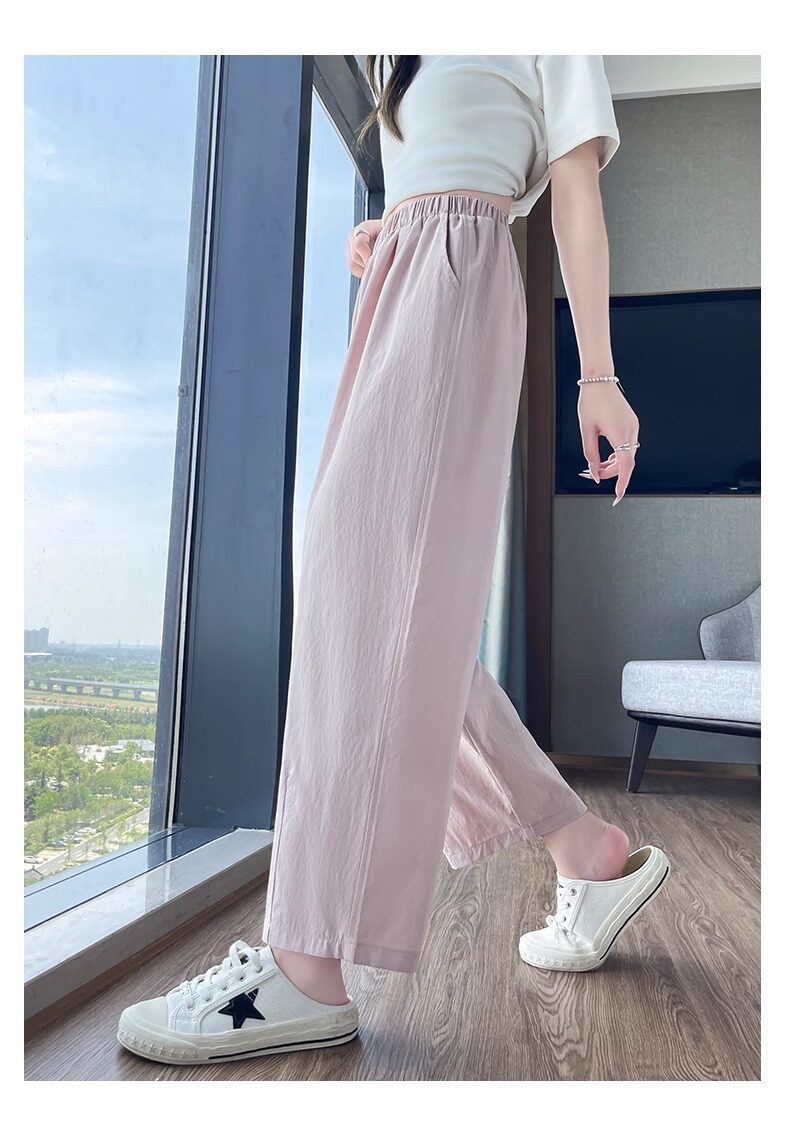 Quần dài nữ ống đứng vải lụa băng mỏng, dáng suông rộng, phong cách Yamamoto, phù hợp mùa hè — Quần hồng 9 chi tiết 32