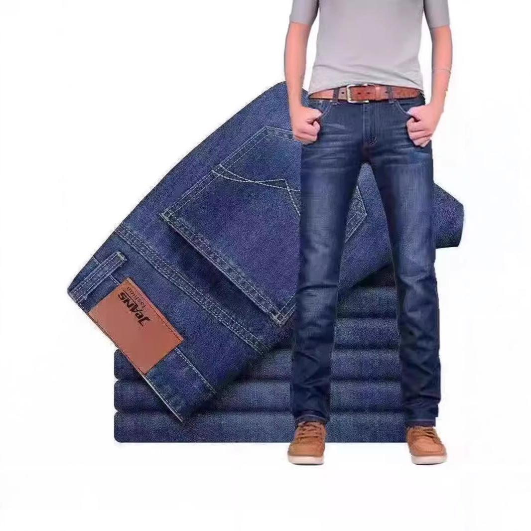 Summer Trendy Men's Jeans Straight-Leg Loose Casual plus size Middle-aged and Young Men's High Waist Pants Work Pants