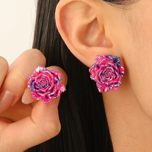欧美跨境情人节LOVE爱心耳环春夏彩色亚克力花朵耳钉女配饰饰品