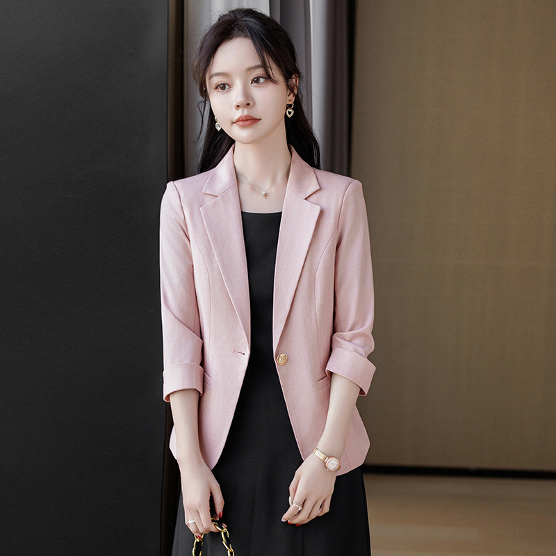 Cross-Border Three-Quarter Sleeve Blazer Short Jacket for Women, Spring New Fashion Business Attire, Elegant Slim Casual Suit Cross-Border Three-Quarter Sleeve Blazer Short Jacket for Women, Spring New Fashion Business Attire, Elegant Slim Casual Suit