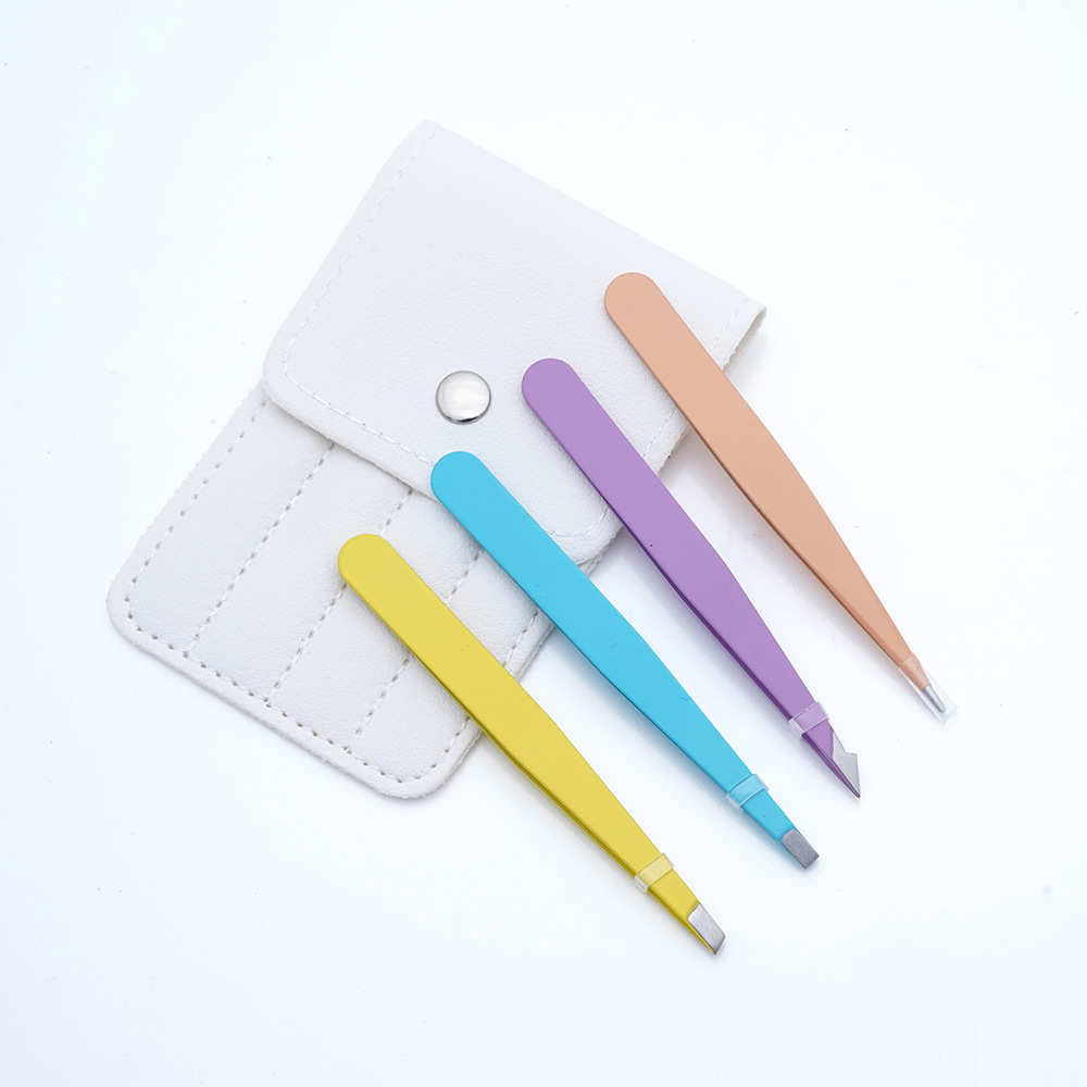 Pinzas para cejas 1.5 de acero inoxidable, pinzas para pestañas, herramientas de belleza, pinzas para cejas, pinzas para cejas, juego de cuatro piezas, boca oblicua