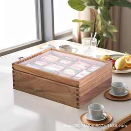 木质翻盖茶叶盒茶叶包收纳盒咖啡糖包储物整理盒小袋茶叶咖啡木盒