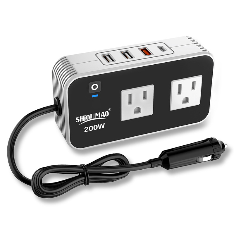 Comercio exterior 200W inversor automotriz 110v / 220V enchufe de gauge general con puerto C inversor automotriz de carga rápida con pantalla digital