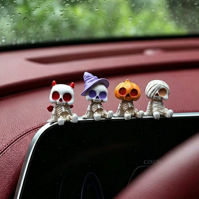 Mini Cute Halloween Ghost Desktop Ornament, Healing-Inspired Car Dashboard Display Decoration (Car ornaments) - halloween-pumpkin-skeleton-4-piece-set