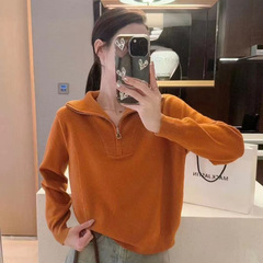 翻领半拉链针织衫上衣女2025秋冬季新款时尚百搭显瘦套头内搭毛衣
