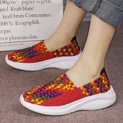 跨境新款迷彩編織鞋女鞋運動透氣平底鞋網眼個性學生時尚單鞋懶人