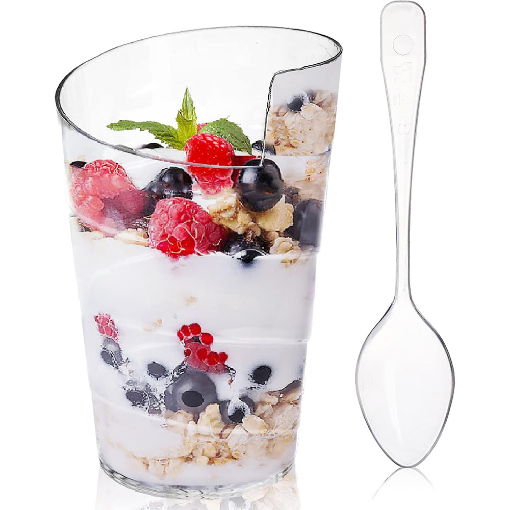 现货2OZ迷你甜点杯带勺透明塑料杯果冻杯品尝派对螺旋杯