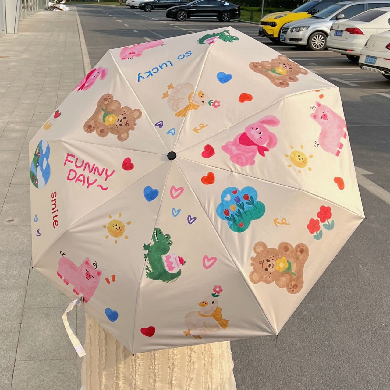 卡通小熊手遮阳伞雨伞新款高颜值雨伞情侣晴雨两用防晒防紫外线伞