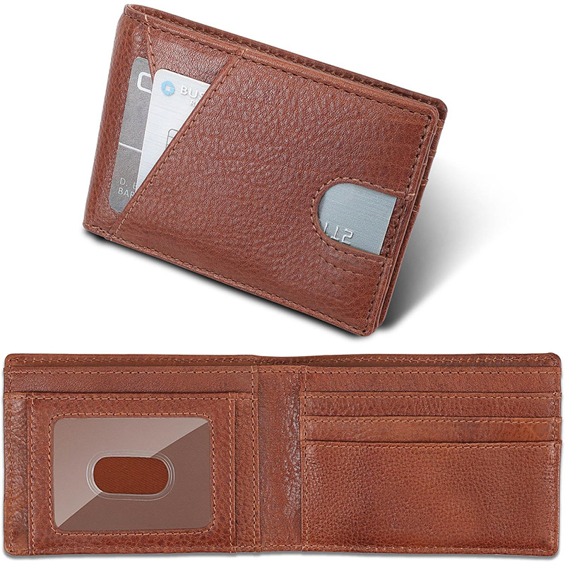 Nuevo estilo transfronterizo billetera personalizada de ventana de identificación para hombres billetera RFID de alta gama para hombres billetera de cuero de vaca de primera capa