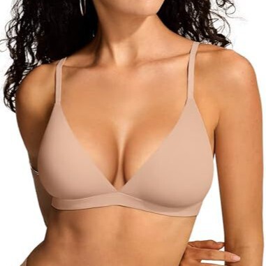 Amazon Skim* Triangle Cup Bra for Women Without Padding, Sexy Deep V Seamless Comfortable Breathable Bra