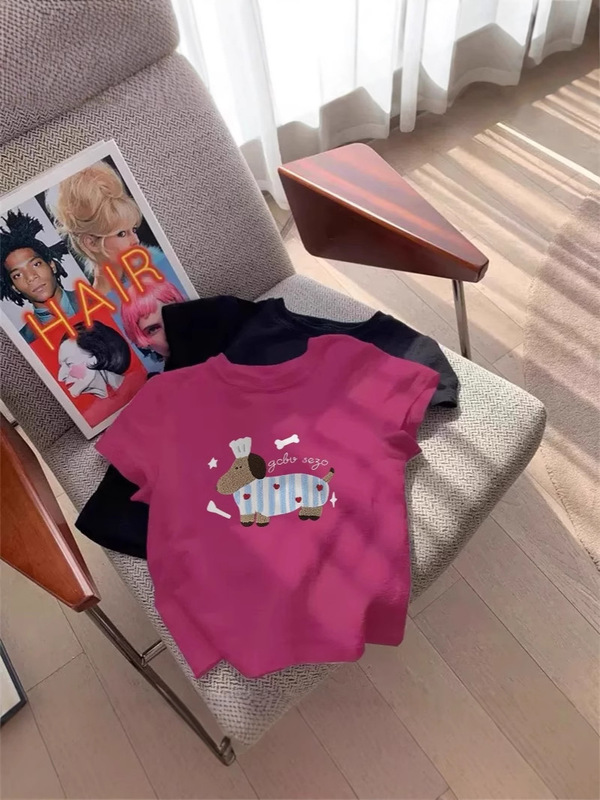 ネットセレブ人気の純綿半袖Tシャツレディース2025夏新作右肩ラウンドネックスリムフィットベーシックトップ|undefined