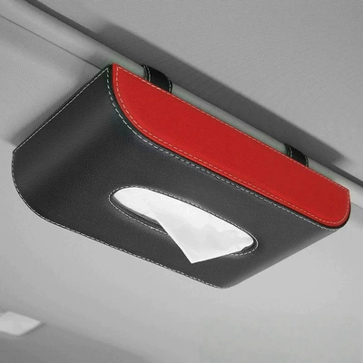 Car Tissue Box Multi-Functional Hanging In-Car Tissue Box Sun Visor Car Fixed Creative Tissue Box Processing (Car tissue box/set) - hanging-black-red