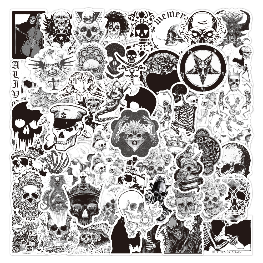 50 pegatinas de graffiti en blanco y negro de venta caliente de Amazon pegatinas decorativas impermeables de casco de guitarra punk en blanco y negro de estilo gótico