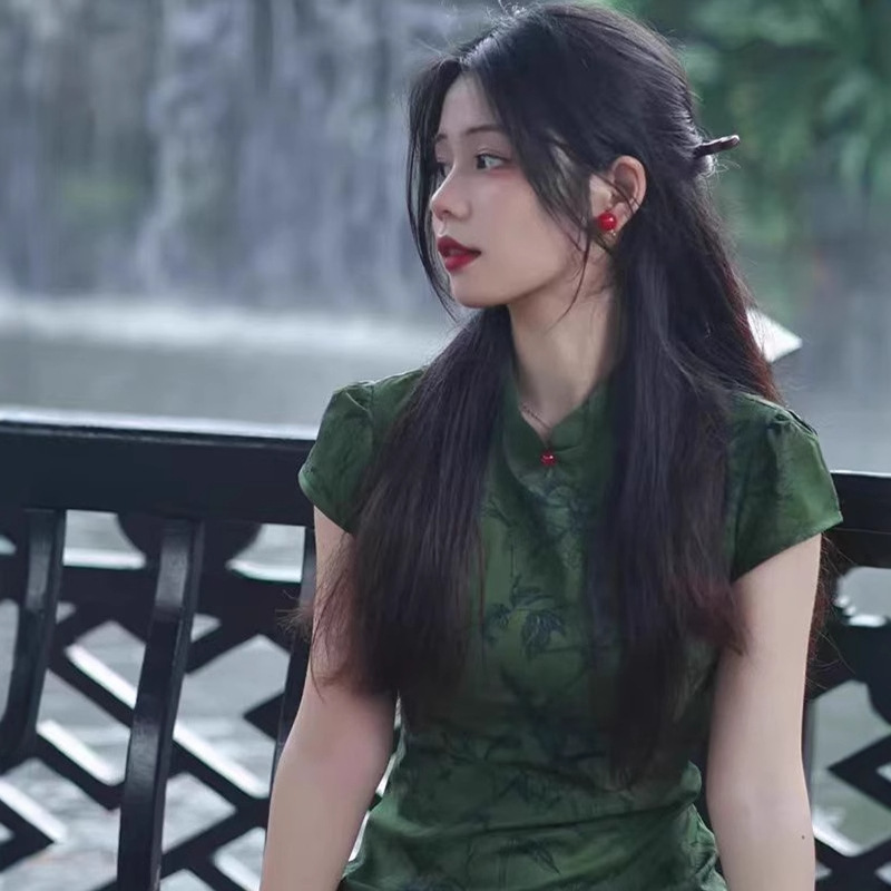 【丹青客】新中式提花改良旗袍女春气质复古短袖连衣裙|undefined
