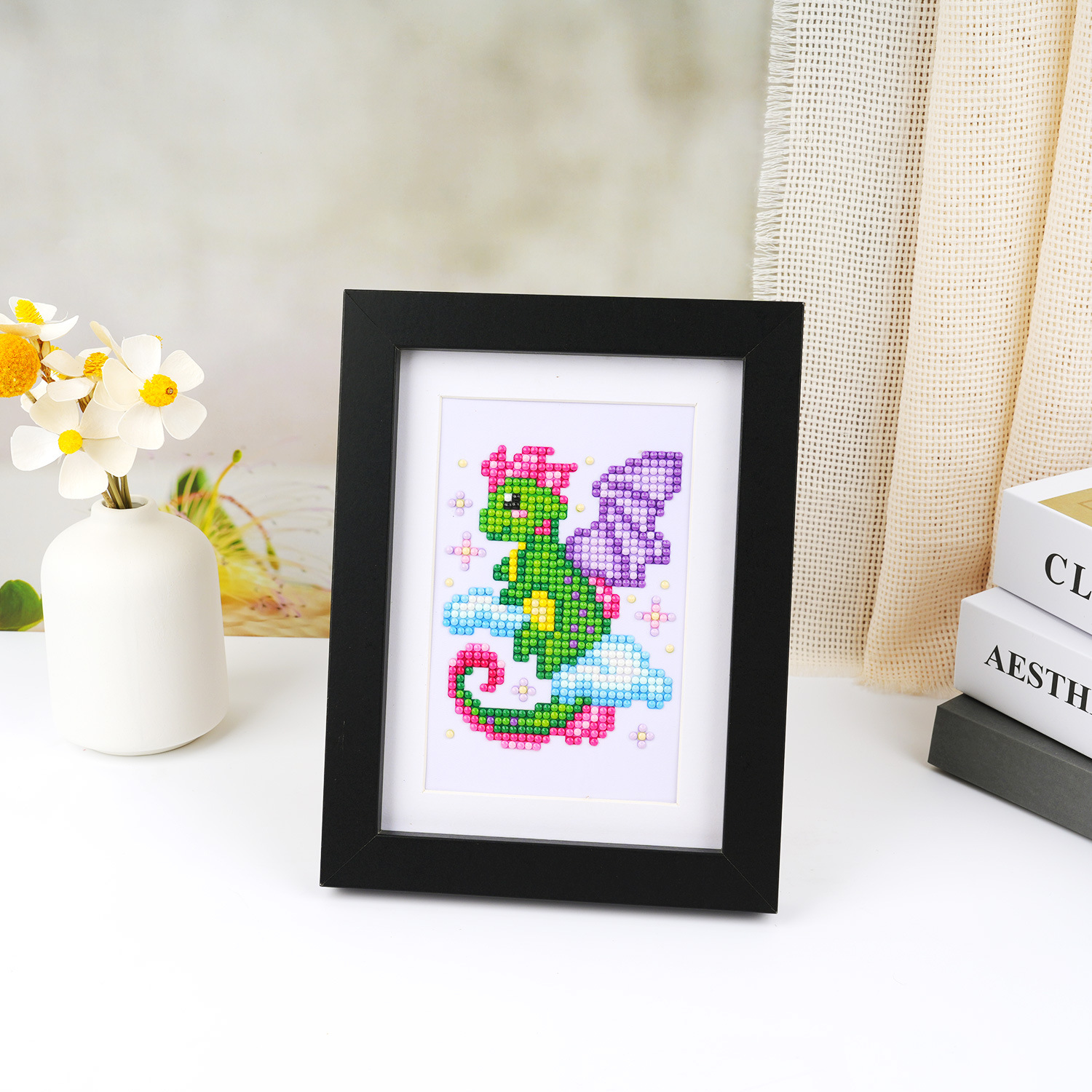 Nuevo cross-border 5D pintura de diamantes DIY edición de arco iris 5 * 7 pulgadas marco de fotos dibujo encantador caricatura sirena unicornio