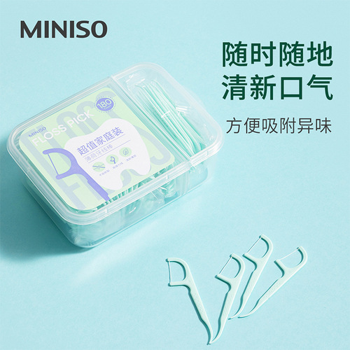 MINISO名创优品牙线棒家庭装超细便携随身薄荷牙线(180支装)
