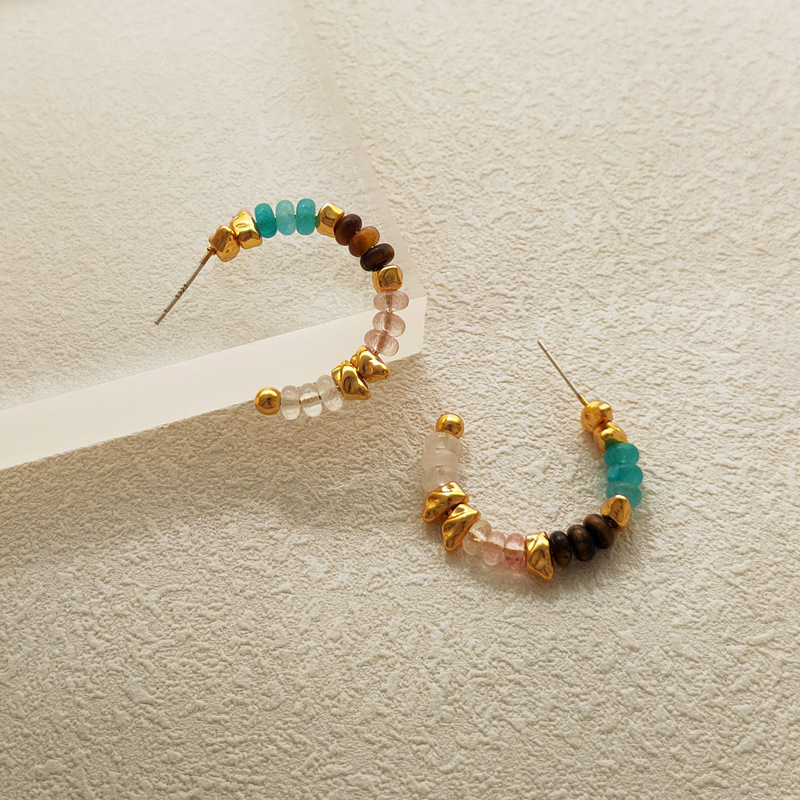 Fashion C Shape natural stone Copper Earrings 1 Pair