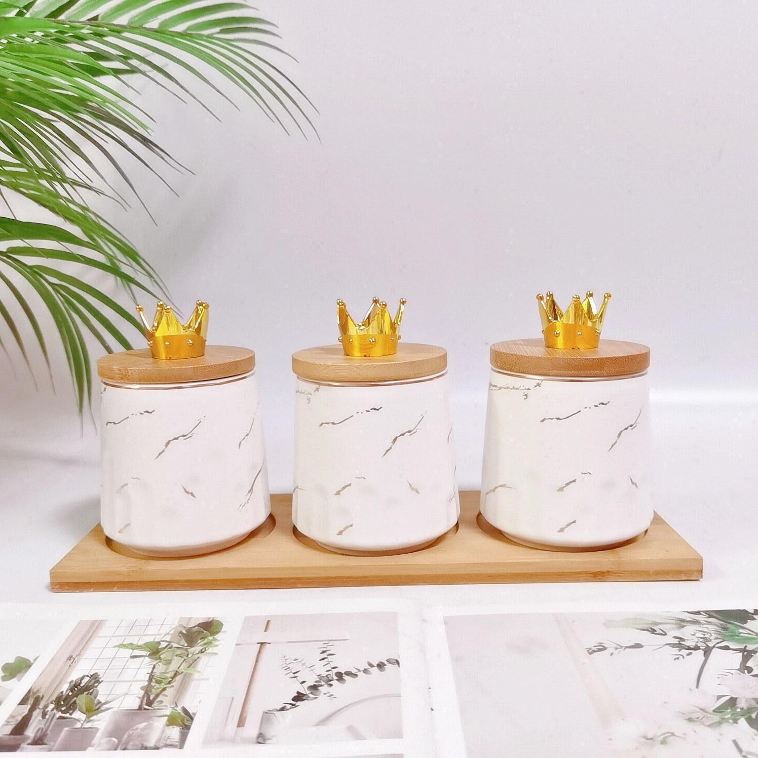 Tarro sellado de cerámica frasco de almacenamiento de exportación transfronteriza tapa de madera Tarro de almacenamiento de té condimento de cocina tarro de café tarro traje