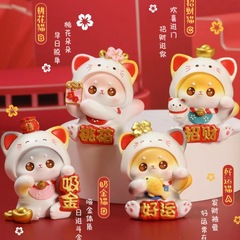 Creative Cute Money-Bringing Well-Behaved Cat Resin Craft Ornament Peach Blossom Lucky Small Cat Desk Decor Gift