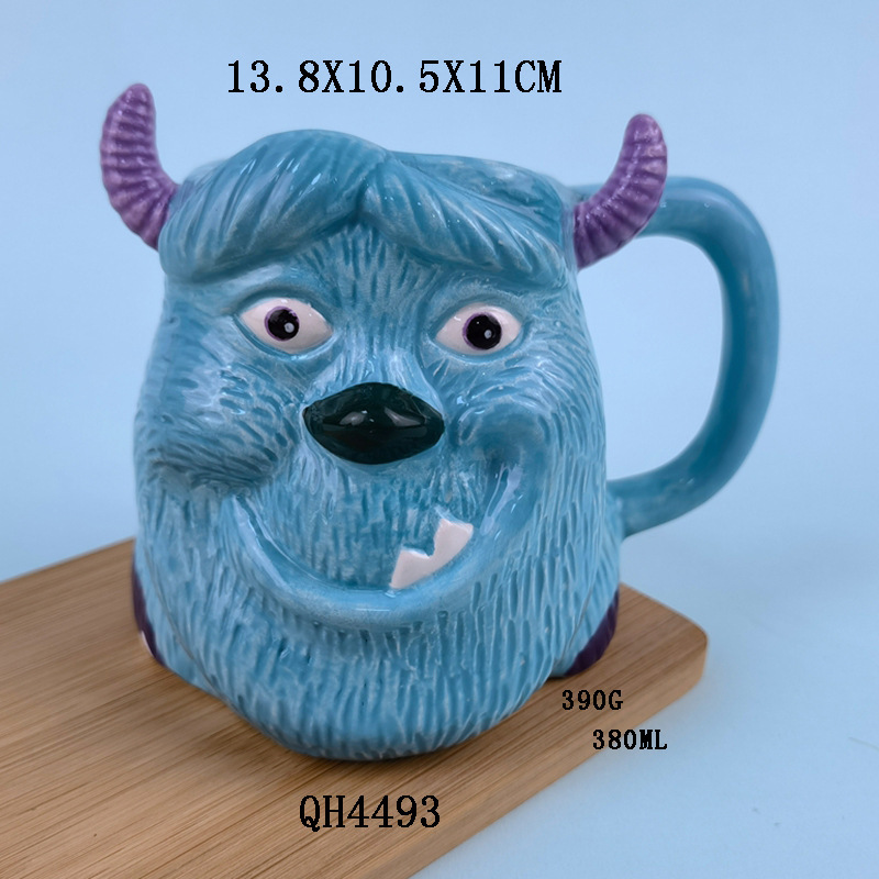 Selección estricta de monstruos Sullivan azul monstruo de pelo de cerámica taza encantadora muñeca juego 3D alrededor de un pequeño monstruo taza de agua