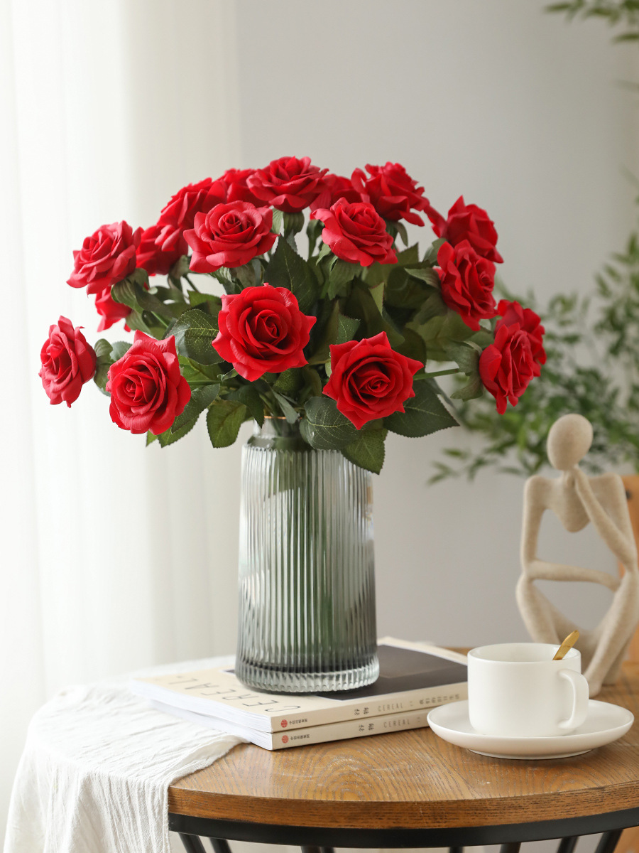 High simulation rose single touch moisturizing rose hand-held rose fake flower home living room decoration flower