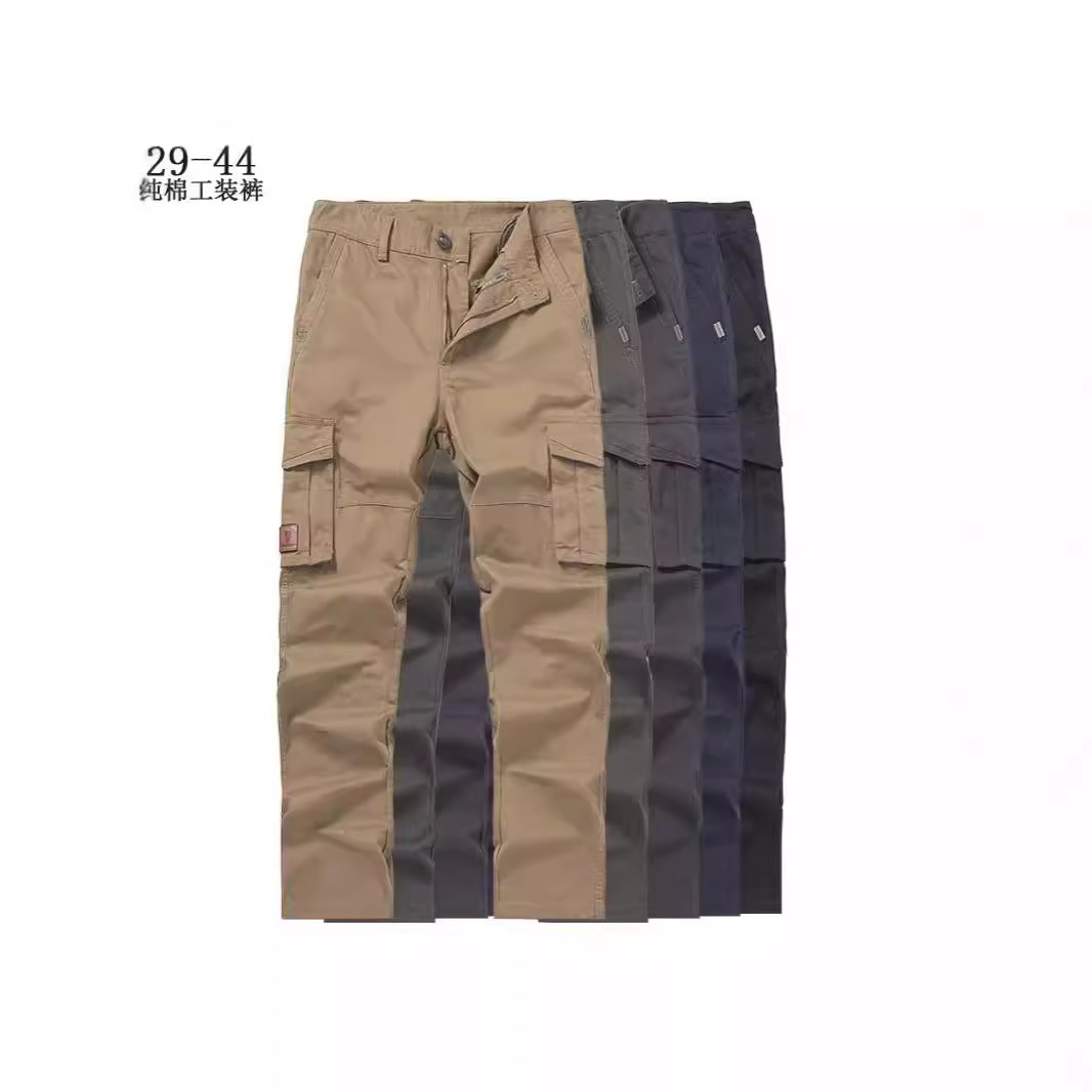 Men's Pure Cotton Crane Pants Spring and Autumn plus size Pants Thickened Multi-Pocket Small Straight Casual Pants Outdoor Cross-Border Cotton Pants