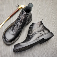 铂巍 男士大头皮靴舒适耐磨真皮休闲鞋百搭英伦复古潮流中帮马丁