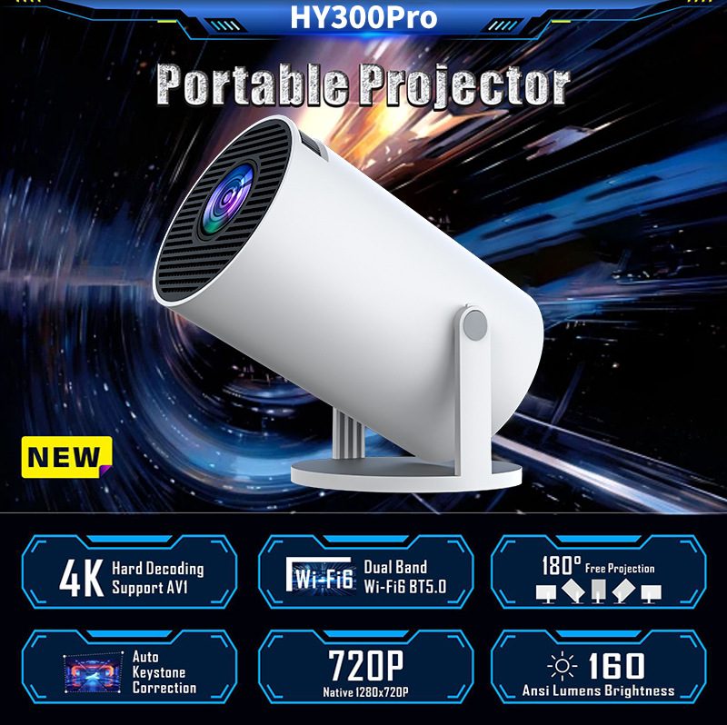 Cross-Border Popular Hy300Pro High-Definition Projector 4K Android Home 5g Bluetooth Short Throw Portable Projector