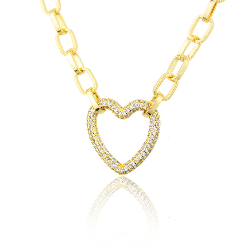 new gold-plated full diamond heart-shaped necklace