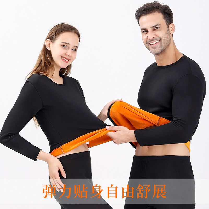 跨境黄金绒保暖内衣男女加绒加厚双层中老年秋衣秋裤大码防寒情侣