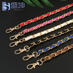 Metal hook and loop bag shoulder strap with leather chain, aluminum chain, zinc alloy dog buckle, PU leather bag strap chain wholesale