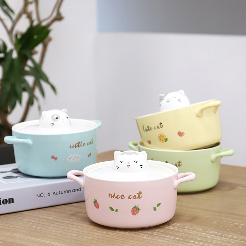 Personalidad creativa de dibujos animados lindo tazón de fideos regalo estudiante tazón de fideos instantáneos tazón de ensalada de hogar tazón de sopa de patrón de gato coreano